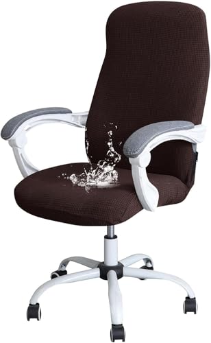 YOPOIY wasserdichte Bürostuhl Abdeckung, Stretch Schreibtisch Stuhl Abdeckung Mit Reißverschluss Computer Stuhl Abdeckung Waschbar Drehstuhl Slipcover (Braun,Mittel) von YOPOIY
