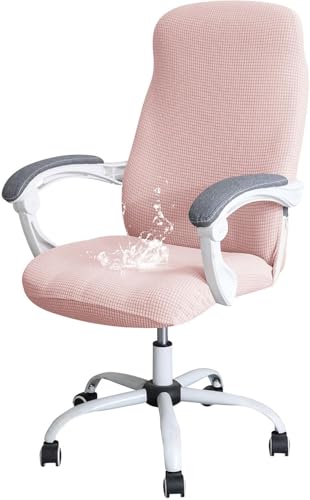 YOPOIY wasserdichte Bürostuhl Abdeckung, Stretch Schreibtisch Stuhl Abdeckung Mit Reißverschluss Computer Stuhl Abdeckung Waschbar Drehstuhl Slipcover (Rosa,Mittel) von YOPOIY