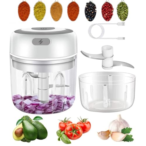 Elektrisch Knoblauchhacker Zwiebelschneider Zwiebel Zerkleinerer Zwiebelhacker Mini Chopper Multizerkleinerer Knoblauchpresse, USB Wiederaufladbare, für Fleisch, Zwiebeln, Knoblauch, Obst, 250ML von YOPOTIKA