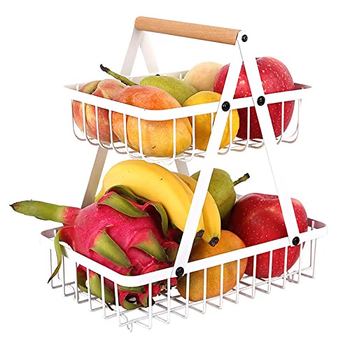 YOPOTIKA 2-stöckiger Obstkorb, Etagere Obst 2 Etagen, Abnehmbar Obst Halter Brotkorb Gemüse Halter für Obst, Gemüse, Snacks zu Hause, Küche, Büro (Weiß) von YOPOTIKA