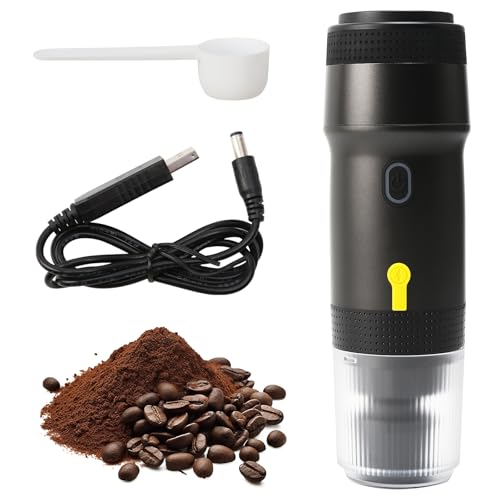 YOPOTIKA Tragbare Elektrische Espressomaschine, Camping- Kaffeemaschine Selbsterhitzung Kleine Espressomaschine (aufladbar USB), kompatibel mit NES/DG Kapsel& Gemahlenem Kaffee, 60ml Tank (Schwarz) von YOPOTIKA