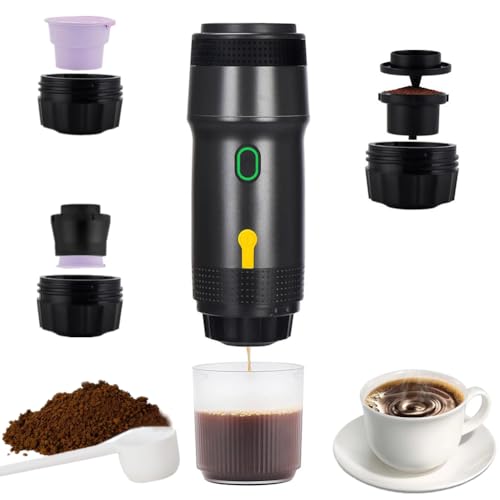 YOPOTIKA Tragbare Elektrische Espressomaschine, Kleine Selbsterhitzung Reise Espresso Kaffeemaschine (aufladbar USB/ 12V Auto kleine Reise), kompatibel mit NES/DG Kapsel& Gemahlenem Kaffee, 60ml Tank von YOPOTIKA