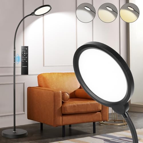 Stehlampe, LED Leselicht, Standleuchte, 3 Farbtemperaturen & Dimmbar Helligkeit, verstellbare Schwanenhals Stehleuchte mit Fernbedienung & Touch Control für Wohnzimmer, Schlafzimmer, Büro (Orbicular) von YOPSTAR