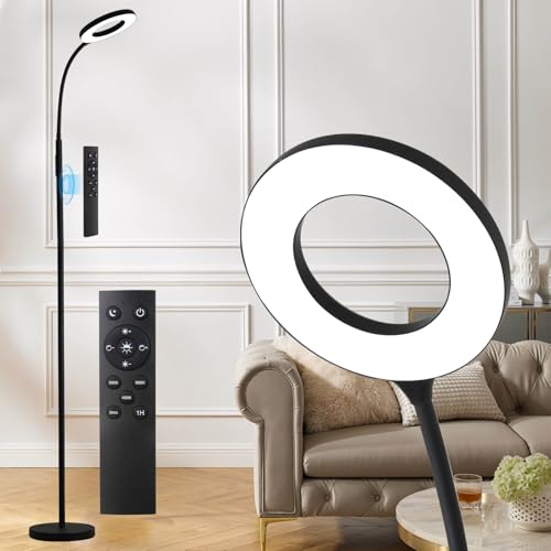 Stehlampe, LED Leselicht, Standleuchte, 3 Farbtemperaturen & Dimmbar Helligkeit, verstellbare Schwanenhals Stehleuchte mit Fernbedienung & Touch Control für Wohnzimmer, Schlafzimmer, Büro (Toroidal) von YOPSTAR