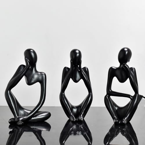 YORISMAL Mini Black 3 Piece Thinker, Thinker Statue Set, Personalisierte Abstrakte Dekoration für Büro, Wohnzimmer, Schreibtisch, Raumdekoration YORISMAL Mini Black 3 Piece Thinker, Thinker Statue Set, Personalisierte Abstrakte Dekoration für Büro, Wohnzimmer, Schreibtisch, Raumdekoration von YORISMAL