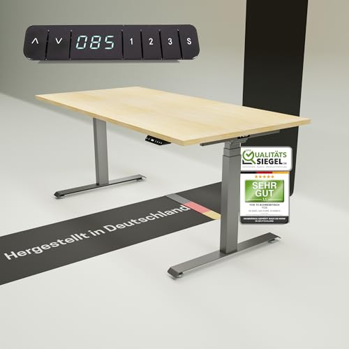 YOS T5 höhenverstellbarer Schreibtisch | elektrisch Verstellbarer Schreibtisch, ergonomischer Stehtisch | Profiqualität | Stabilität (Graphit + Ahorn, 160 x 80 cm) von YOS