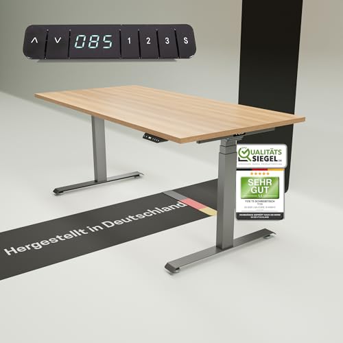 YOS T5 höhenverstellbarer Schreibtisch | elektrisch Verstellbarer Schreibtisch, ergonomischer Stehtisch | Profiqualität | Stabilität (Graphit + Eiche, 180 x 80 cm) von YOS