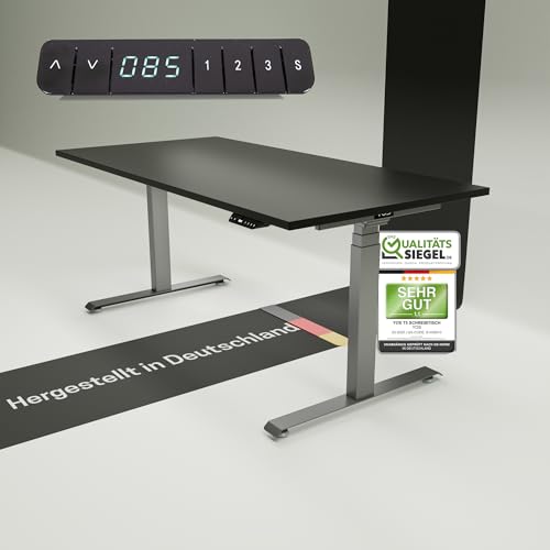 YOS T5 höhenverstellbarer Schreibtisch | elektrisch Verstellbarer Schreibtisch, ergonomischer Stehtisch | Profiqualität | Stabilität (Graphit + Graphit, 180 x 80 cm) von YOS