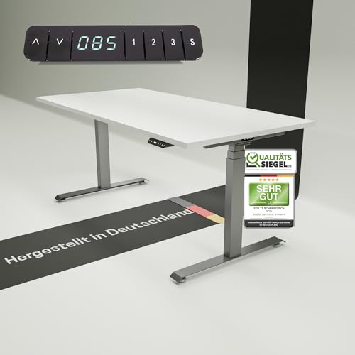 YOS T5 höhenverstellbarer Schreibtisch | elektrisch Verstellbarer Schreibtisch, ergonomischer Stehtisch | Profiqualität | Stabilität (Graphit + Weiß, 180 x 80 cm) von YOS