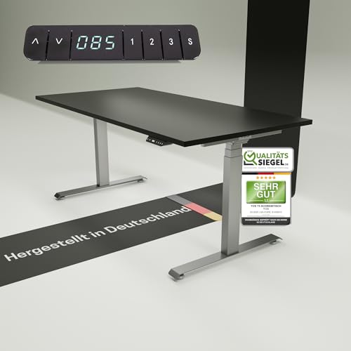 YOS T5 höhenverstellbarer Schreibtisch | elektrisch Verstellbarer Schreibtisch, ergonomischer Stehtisch | Profiqualität | Stabilität (Silber + Graphit, 180 x 80 cm) von YOS