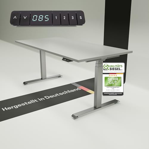 YOS T5 höhenverstellbarer Schreibtisch | elektrisch Verstellbarer Schreibtisch, ergonomischer Stehtisch | Profiqualität | Stabilität (Silber + Grau, 160 x 80 cm) von YOS