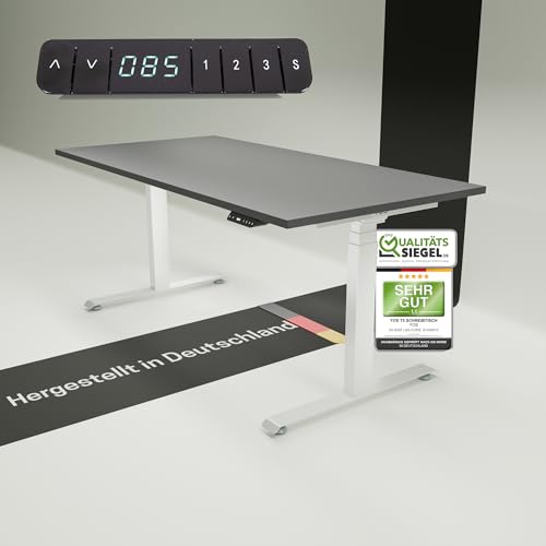 YOS T5 höhenverstellbarer Schreibtisch | elektrisch Verstellbarer Schreibtisch, ergonomischer Stehtisch | Profiqualität | Stabilität (Weiß + Graphit, 180 x 80 cm) von YOS