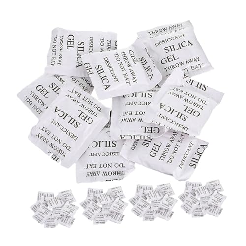 YOSADIER 100 Stück Silica Gel Trockenbeutel Moisture Absorber mit Schneller Feuchtigkeitsaufnahme für Schrank Schmuckschutz Langlebig Transparent bei Hoher Luftfeuchtigkeit von YOSADIER