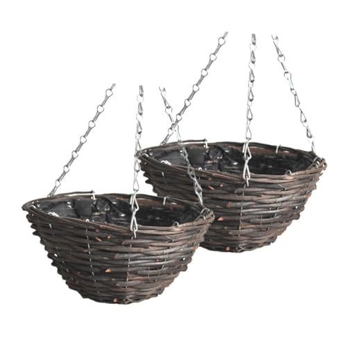 YOSADIER 2 STÜCK Handgefertigter Rattan Hängekorb Blumenampel Pflanzenkorb für Balkon und Fenster Eleganter Pflanzkorb für Sukkulenten Kakteen und Blüten Natürliche Garten von YOSADIER