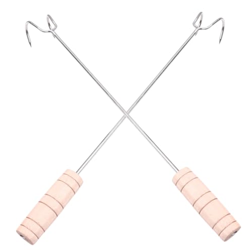 YOSADIER 2 Stück Edelstahl Fleischhaken Lange Grillspieße mit Hitzeschutz Griffen zum Aufhängen und Wenden von Fleisch Rostfrei für Grill Küche und Metzgerei von YOSADIER