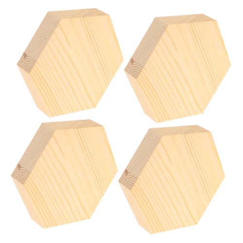 YOSADIER 4 Stück Hexagon Holzscheiben DIY Bastelholzstücke aus Naturholz Leicht Glatt für Kreative Handwerksprojekte Baumscheiben zum Bemalen und Dekorieren von YOSADIER
