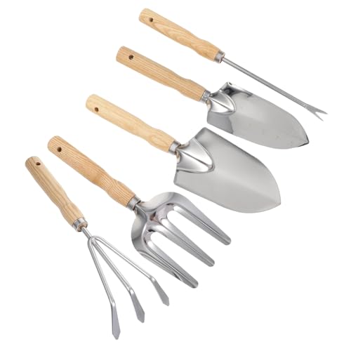 YOSADIER 5 Stück Teiliges Gartengeräte mit Edelstahl und Holzgriff Handliche Pflanzwerkzeuge für Bodenlockerung Unkrautentfernung und Gemüseanbau Komfortabel und Platzsparend für von YOSADIER