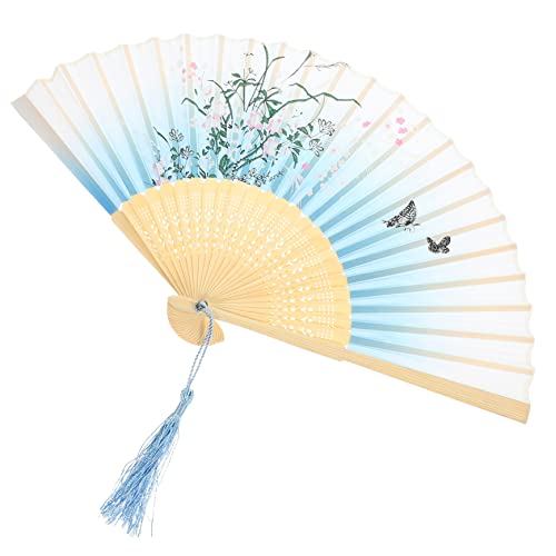 YOSADIER Faltbarer Japanischer Handfächer Traditioneller Tanzfächer Hochwertiger Seide für Bühnenaufführungen Partys und Hochzeiten mit Einzigartigem Design Blau und Schmetterlingen YOSADIER Faltbarer Japanischer Handfächer Traditioneller Tanzfächer Hochwertiger Seide für Bühnenaufführungen Partys und Hochzeiten mit Einzigartigem Design Blau und Schmetterlingen von YOSADIER