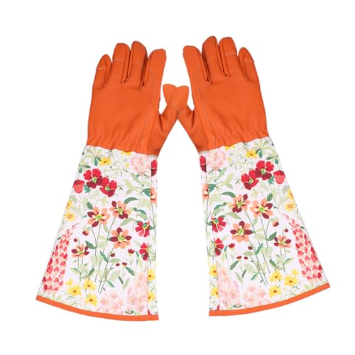 YOSADIER Gartenhandschuhe mit Langem Ärmel Strapazierfähig und Atmungsaktiv mit Extra Langem Schutz für Gartenarbeit und Dornenschutz Braune Bedruckte Arbeitshandschuhe für Erwachsene von YOSADIER
