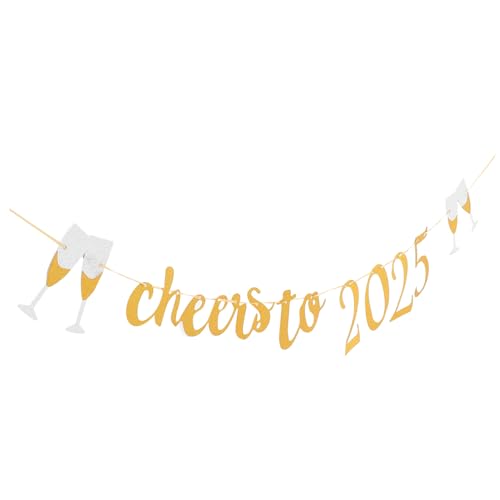 YOSADIER Glitzerndes Neujahrsbanner Cheers To aus Papier Wiederverwendbare Partydekoration für Zuhause Büro Wand und Fest Einfache Installation Edles Design Geruchsfrei und Langlebig von YOSADIER