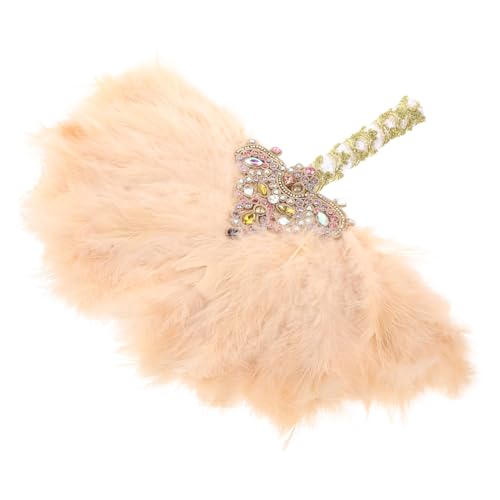 YOSADIER Handgefertigter Braut Fächer mit Farbigen Strasssteinen Eleganter Beige Halbmond Form Dekorativer Hochzeitsfächer für Brautjungfern Stilvolles Accessoire für Festlichkeiten und von YOSADIER