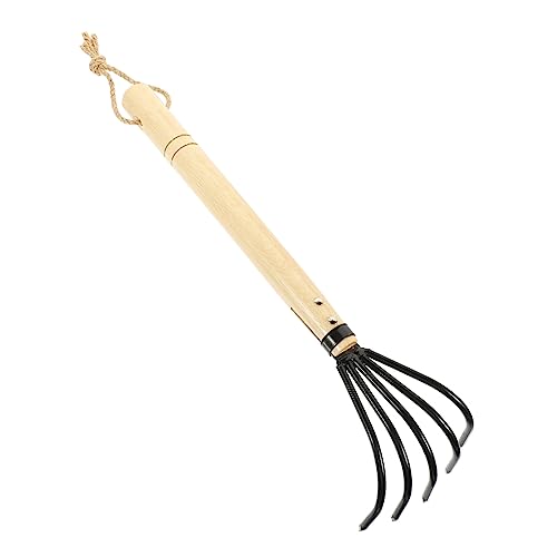 YOSADIER Handrechen mit Holzgriff Fünfzahn Rechen für Strand und Garten Robustes Grabwerkzeug zum Ausgraben von Muscheln und Erde Ergonomisches Design Leicht und Wartungsarm von YOSADIER