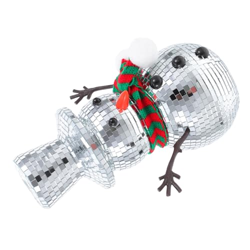 YOSADIER Reflektierender Disco Schneemann Figurine mit Mosaikspiegel Funkelnde Weihnachtsdeko für Tisch Kompakte Winterdekoration mit Gestricktem Schal Festliches Party-Ornament für Zuhause von YOSADIER