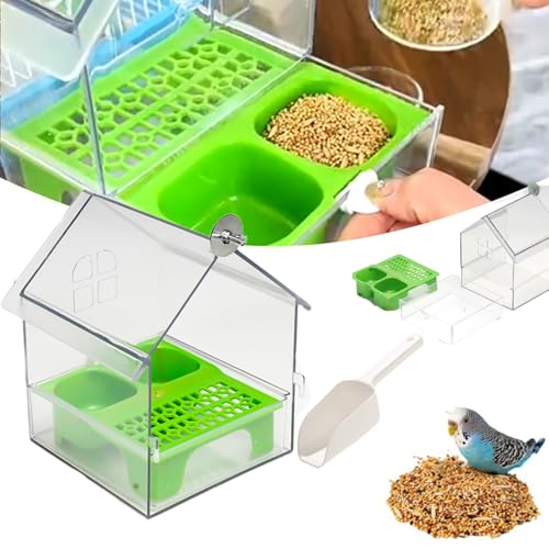 Ausziehbarer Externer Papageien-Futterspender, Auslaufsicherer Vogelfutterspender Aus Acryl for Sittiche, Futterspender for Den Außenbereich Mit Großer Kapazität, Leicht Zu Reinigen(Green) von YOSEDVCB