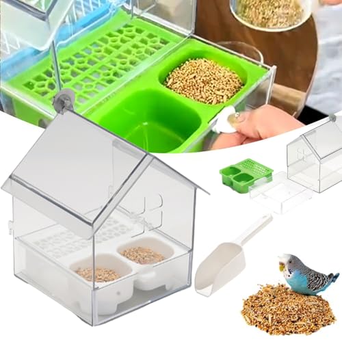 Ausziehbarer Externer Papageien-Futterspender, Auslaufsicherer Vogelfutterspender Aus Acryl for Sittiche, Futterspender for Den Außenbereich Mit Großer Kapazität, Leicht Zu Reinigen(White) von YOSEDVCB