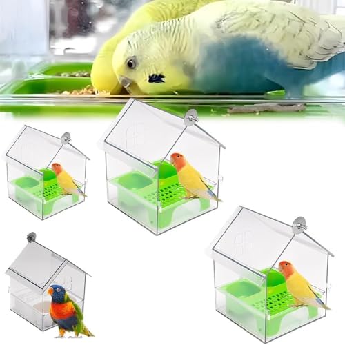 Ausziehbarer Externer Papageien-Futterspender,Transparenter Futter- Und Wasserspender, Mit Zwei Futtertrögen, Leicht Zu Befüllen, Zu Reinigen, for Finken Und Kolibris(2xGreen) von YOSEDVCB