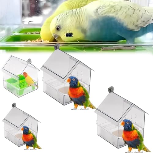 Ausziehbarer Externer Papageien-Futterspender,Transparenter Futter- Und Wasserspender, Mit Zwei Futtertrögen, Leicht Zu Befüllen, Zu Reinigen, for Finken Und Kolibris(2xWhite) von YOSEDVCB