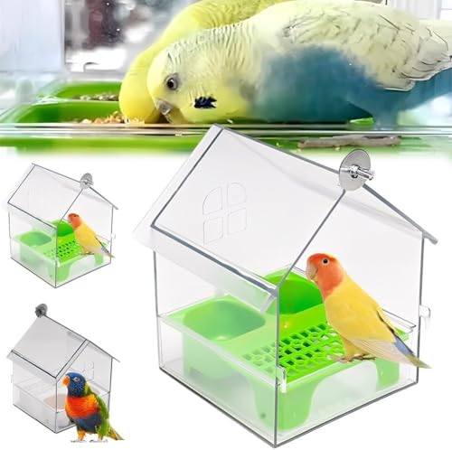 Ausziehbarer Externer Papageien-Futterspender,Transparenter Futter- Und Wasserspender, Mit Zwei Futtertrögen, Leicht Zu Befüllen, Zu Reinigen, for Finken Und Kolibris(Green) von YOSEDVCB