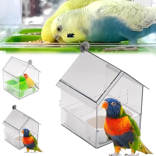 Ausziehbarer Externer Papageien-Futterspender,Transparenter Futter- Und Wasserspender, Mit Zwei Futtertrögen, Leicht Zu Befüllen, Zu Reinigen, for Finken Und Kolibris(White) von YOSEDVCB