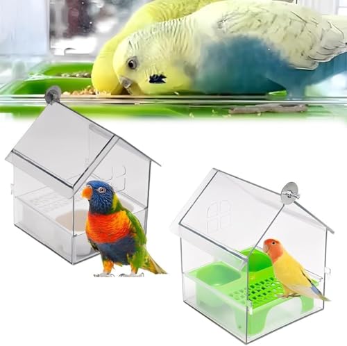 Ausziehbarer Externer Papageien-Futterspender,Transparenter Futter- Und Wasserspender, Mit Zwei Futtertrögen, Leicht Zu Befüllen, Zu Reinigen, for Finken Und Kolibris(White+Green) von YOSEDVCB