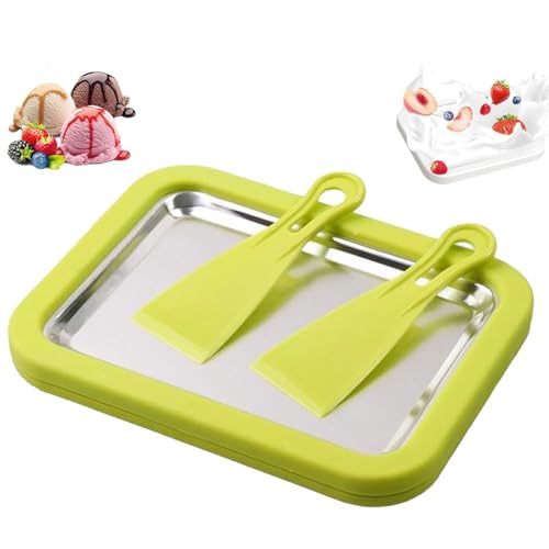 Myfroroll-Eiscreme, Mini-Rolleismaschine For Zuhause, Kühlplatte Aus Edelstahl 304, Mit Edelstahl-Kühlplatte Und 2 Spateln, Selbstgemacht For Gelato, Sorbet Und Frozen Yogurt(Green) von YOSEDVCB