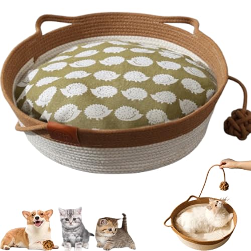 YOSEDVCB Katzenbett-Seil Aus Baumwolle, Handgewebter Spielzeugkorb for Große Katzen, Handgewebtes, Faltbares, Dehnbares, Atmungsaktives Gewebe, for Kleine Und Große Katzen Und Hunde(Brown+Mat,Large) von YOSEDVCB