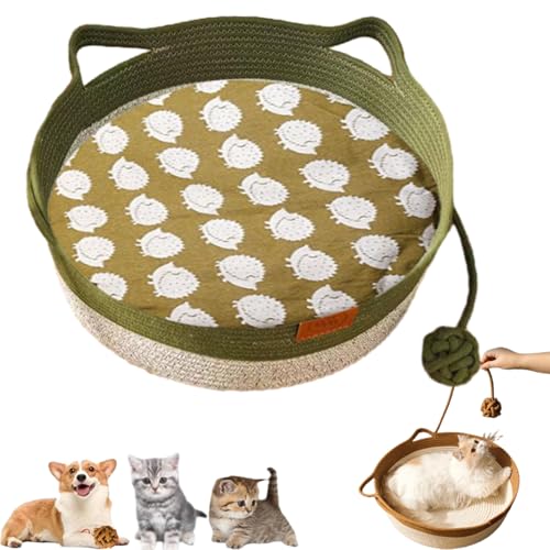 YOSEDVCB Katzenbett-Seil Aus Baumwolle, Handgewebter Spielzeugkorb for Große Katzen, Handgewebtes, Faltbares, Dehnbares, Atmungsaktives Gewebe, for Kleine Und Große Katzen Und Hunde(Green+Mat,Small) von YOSEDVCB