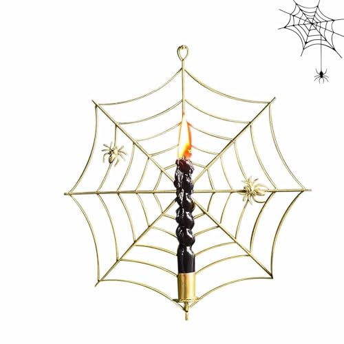 YOSEDVCB Kerzenhalter In Spinnennetzform, Kerzenständer Aus Metall In Form Eines Spinnennetzes, Hängende Dekoration for Halloween-Partys, Ambiente-Dekor for Zuhause, Fenster Im Freien(Gold) von YOSEDVCB