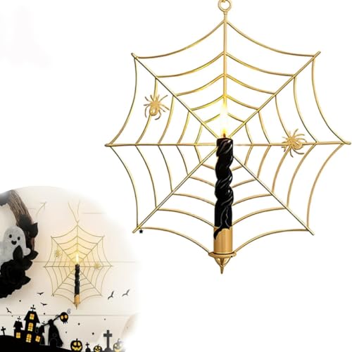 YOSEDVCB Spinnennetz-Kerzenhalter, Halloween-Kerzenständer, Spinnennetz-Kerze Im Retro-Stil, Wandkerzenhalter Zur Wandmontage, for Feiertage Im Innen- Und Außenbereich, Wandtürfenster(Gold) von YOSEDVCB