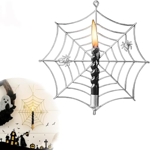 YOSEDVCB Spinnennetz-Kerzenhalter, Halloween-Kerzenständer, Spinnennetz-Kerze Im Retro-Stil, Wandkerzenhalter Zur Wandmontage, for Feiertage Im Innen- Und Außenbereich, Wandtürfenster(Silver) von YOSEDVCB