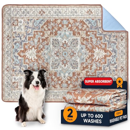 Waschbare Pinkelpads für Hunde, 2 Stück Wiederverwendbare Puppy Pads 60x45cm Super saugfähige wasserdichte Pet Training Pads, Anti-Rutsch-Töpfchen Pads (Beige Medaillon, 60 x 45 cm (2 Stück)) von YOSEPATI