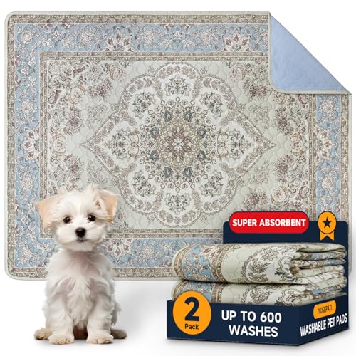 Waschbare Pinkelpads für Hunde, 2 Stück Wiederverwendbare Puppy Pads 60x45cm Super saugfähige wasserdichte Pet Training Pads, Anti-Rutsch-Töpfchen Pads (Graues Medaillon, 60 x 45 cm (2 Stück)) von YOSEPATI