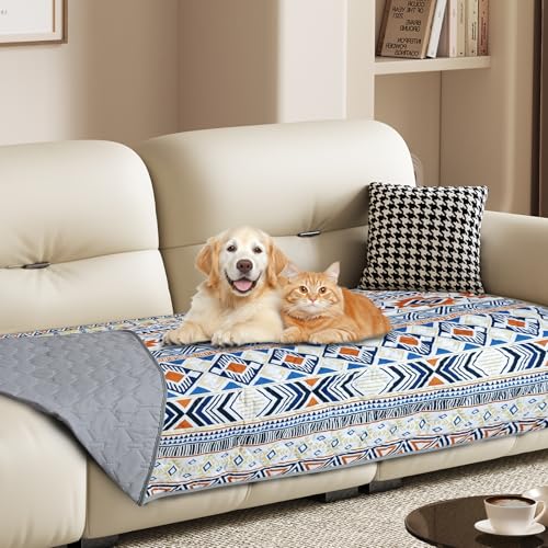 YOSEPATI 100% doppelseitige wasserdichte Hundedecke, Bohemian-Hundebettbezug, Haustierdecke, Sofa-Couch-Möbelschutz für Welpen, Katzen, Kinder, waschbar und wendbar (Blaues Medaillon, 178 x 76 cm) von YOSEPATI