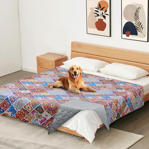 YOSEPATI wasserdichte Hundedecke, böhmischer Hundebettbezug, Haustierdecke, wendbarer Sofa-Couch-Bezug für Hunde, waschbar, schützt Möbel, Bett, Couch, Sofa für Welpen (Buntes Medaillon, 208 x 132 cm) YOSEPATI wasserdichte Hundedecke, böhmischer Hundebettbezug, Haustierdecke, wendbarer Sofa-Couch-Bezug für Hunde, waschbar, schützt Möbel, Bett, Couch, Sofa für Welpen (Buntes Medaillon, 208 x 132 cm) von YOSEPATI