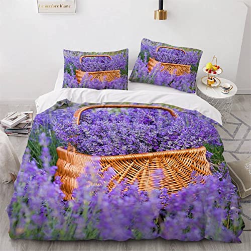 3D Bettwäsche Lila Blume Bettwäsche-Sets mit 2 Kissenbezüge 80x80 cm Provence, Frankreich Bettbezüge 155x220 Bettbezug mit Reißverschluss,kuschelig Hypoallergen Mikrofaser Quilt Cover von YOSHOME