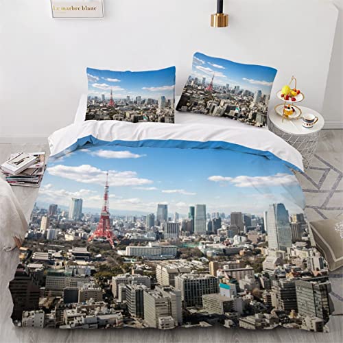 Bettbezug 135x200 Tokyo Tower, Japan Bettwäsche-Sets 3D Digitaldruck Stadtansicht Bettwäsche Quilt Cover Weiche kuschelig,Bettbezüge mit Reißverschluss,Bettwäsche -Sets mit 2 Kissenbezüge 80x80 cm von YOSHOME