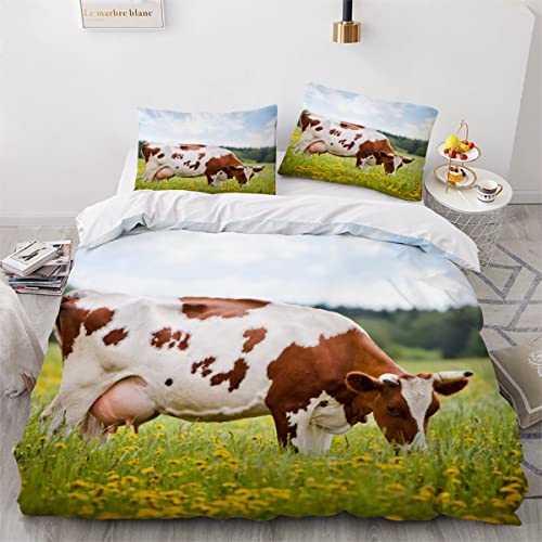 Bettbezug 155x220 Kühe Bettwäsche-Sets 3D Digitaldruck Tier Bettwäsche Quilt Cover Weiche kuschelig,Bettbezüge mit Reißverschluss,Bettwäsche -Sets mit 2 Kissenbezüge 80x80 cm von YOSHOME