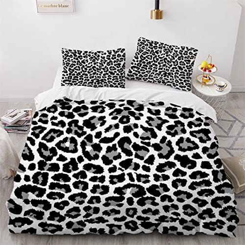 Bettwäsche 200x200cm Leopard-Design 3D Druck Bettbezug Set Leopardenmuster In Schwarz Und Weiß Weicher Bettbezug mit Reißverschluss für Erwachsene und Kinder mit 2 Kissenbezügen 80x80cm von YOSHOME