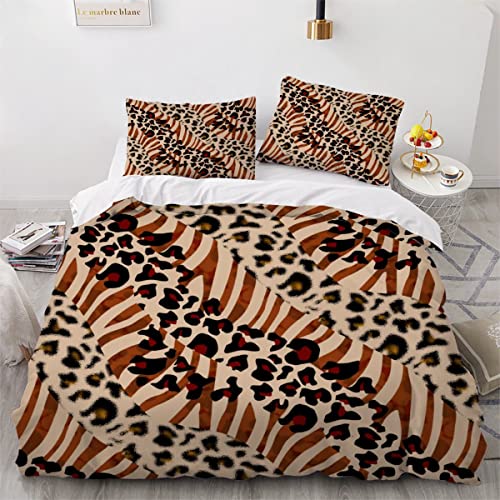 Bettwäsche 200x200cm Leopard Und Zebra 3D Druck Bettbezug Set Abstraktes Design Weicher Bettbezug mit Reißverschluss für Erwachsene und Kinder mit 2 Kissenbezügen 80x80cm von YOSHOME