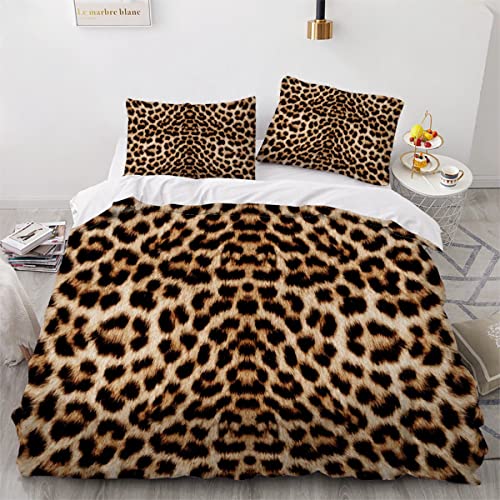 Bettwäsche 200x200cm Leopardenhautmuster 3D Druck Bettbezug Set Tierisches Fell Weicher Bettbezug mit Reißverschluss für Erwachsene und Kinder mit 2 Kissenbezügen 80x80cm von YOSHOME